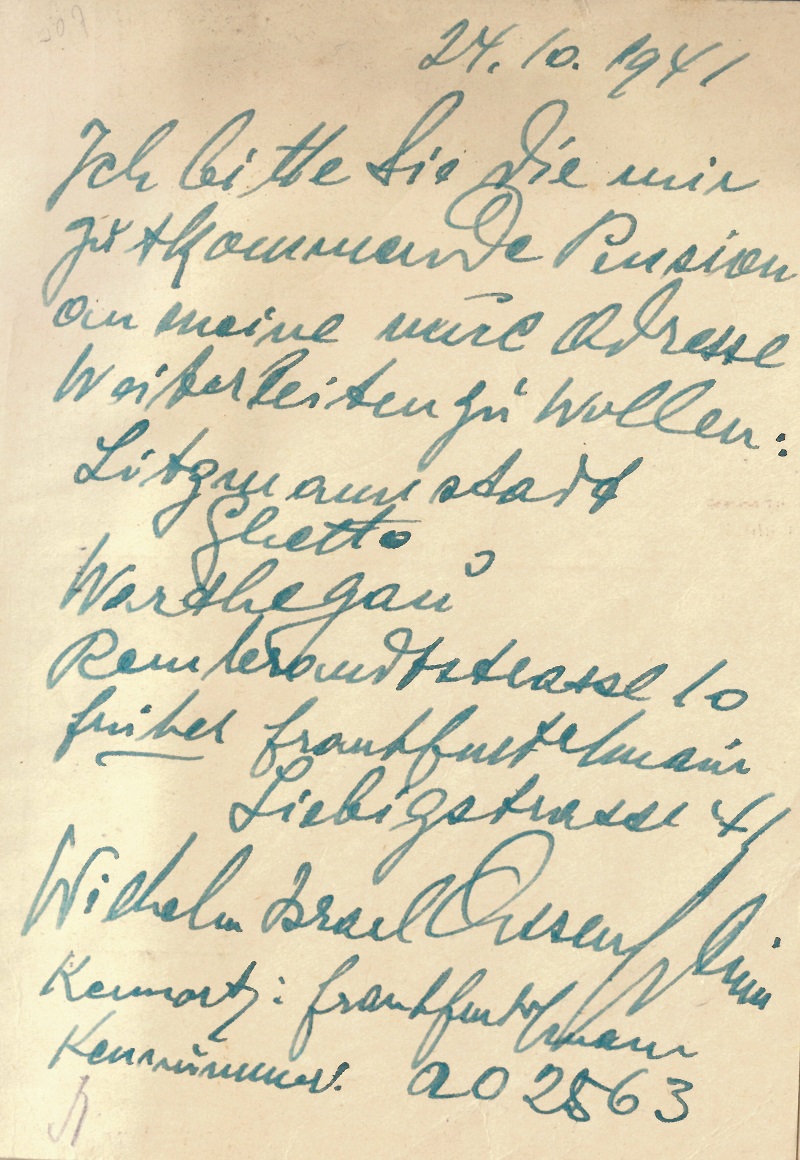 Assenheim, Wilhelm, Schreiben aus Getto Litzmannstadt 1941_800